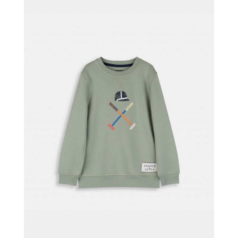 Sudadera verde caqui con bordado de polo para niño de Harper & Neyer